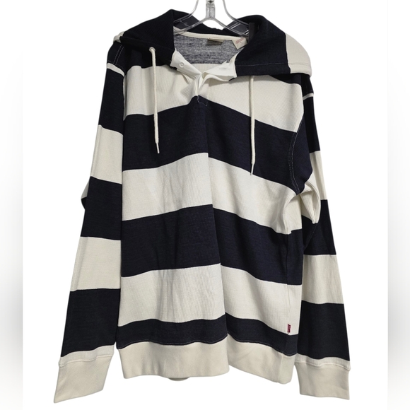 Levi's Men's Navy Blue  and White Striped Hoodie Size Medium - Picture 2 of 6